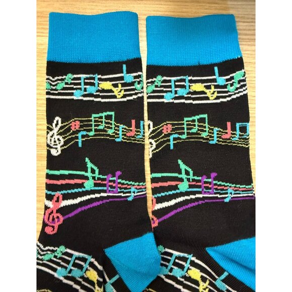 Abstract Music Notes Crew Socks For Adults Black Colorful Design Musician Singer - Picture 3 of 5